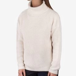 White Speckled Knit High Cowl Sweater