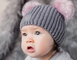 Minnie Mouse Light Charcoal Lightweight Baby Double Pom Beanie -Love Your Melon SpringDisneyModelCrops09