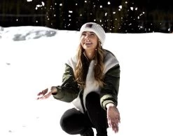 White Speckled Cable Knit Pom Beanie -Love Your Melon White Speckled Cable Knit Pom Beanie 2 Model Crop