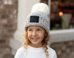 Kids Black Speckled Pom Beanie (White Light Up Pom) -Love Your Melon black speckled kids light up poms
