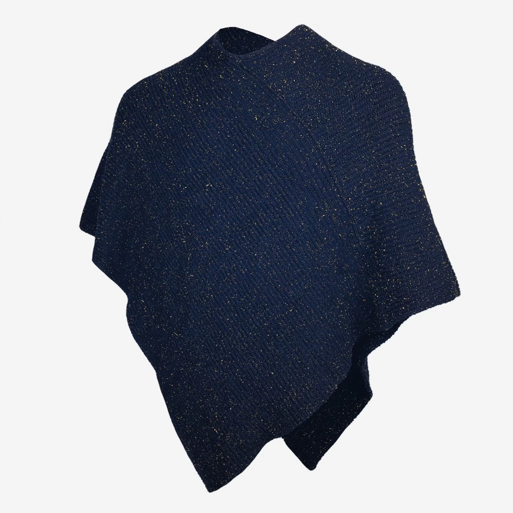 Navy Metallic Gold Yarn Knit Shawl 1 Navy Metallic Gold Yarn Knit Shawl